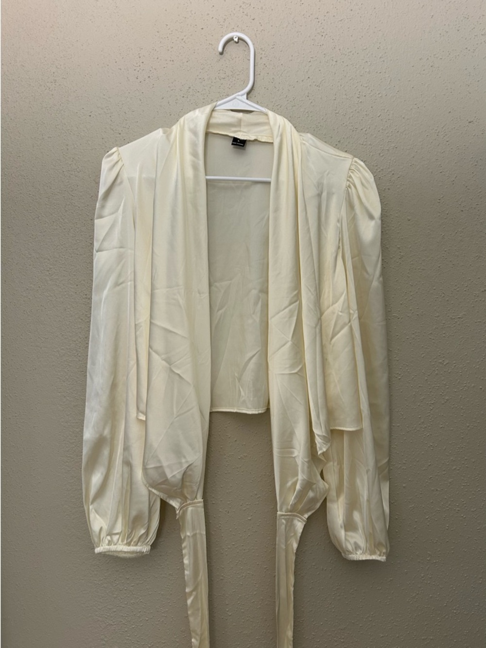 SHEIN Cream Satin Puff Sleeve Drape Blouse